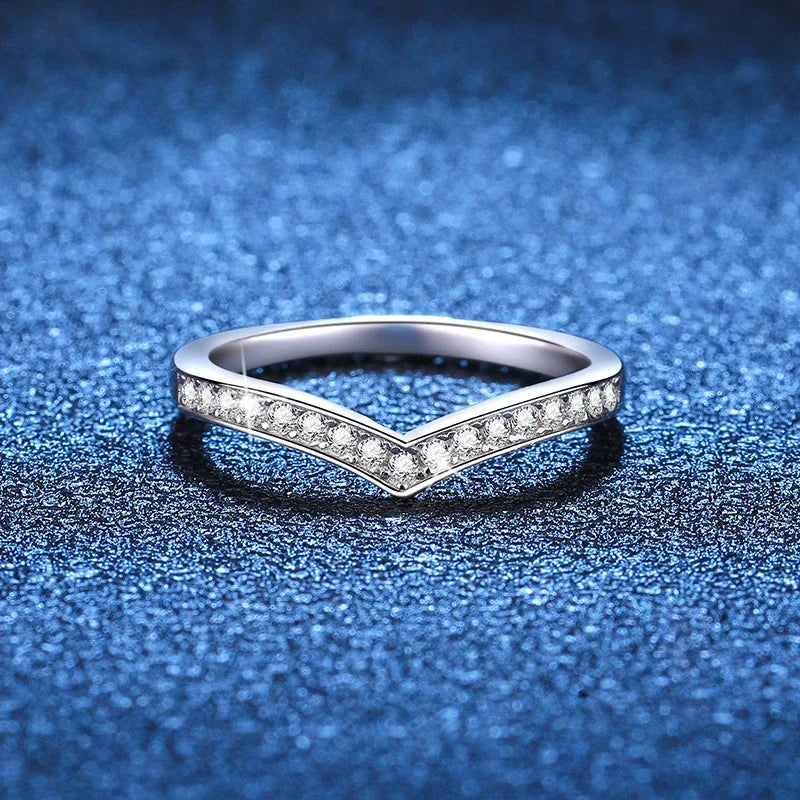 White Gold Plated Moissanite V-Shaped Ring