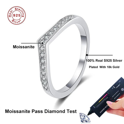 White Gold Plated Moissanite V-Shaped Ring