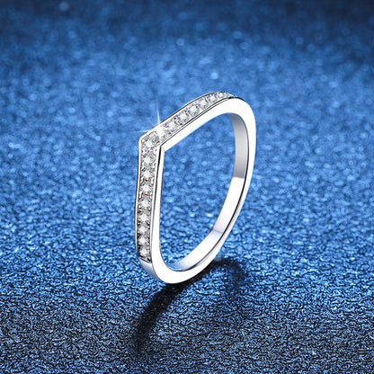 White Gold Plated Moissanite V-Shaped Ring