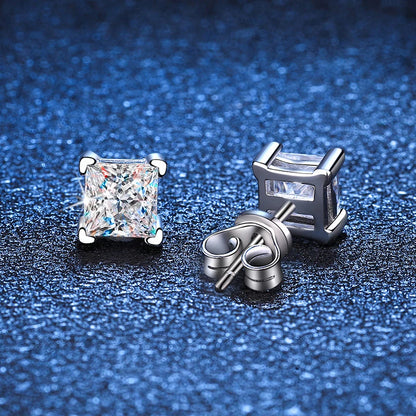 Square Shape 2 CT Moissanite Stud Earrings - Gift for Her