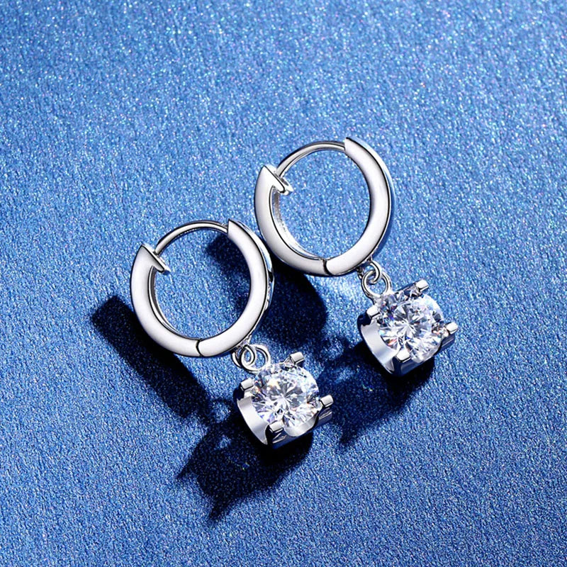 Moissanite White Gold Plated Charm Drop Earrings