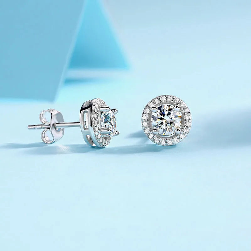 Round Moissanite Stud Earrings, Christmas Gift