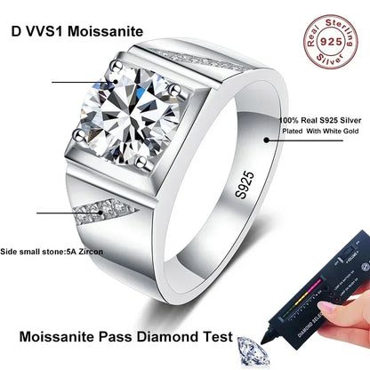 Moissanite Men's White Gold Plated Ring