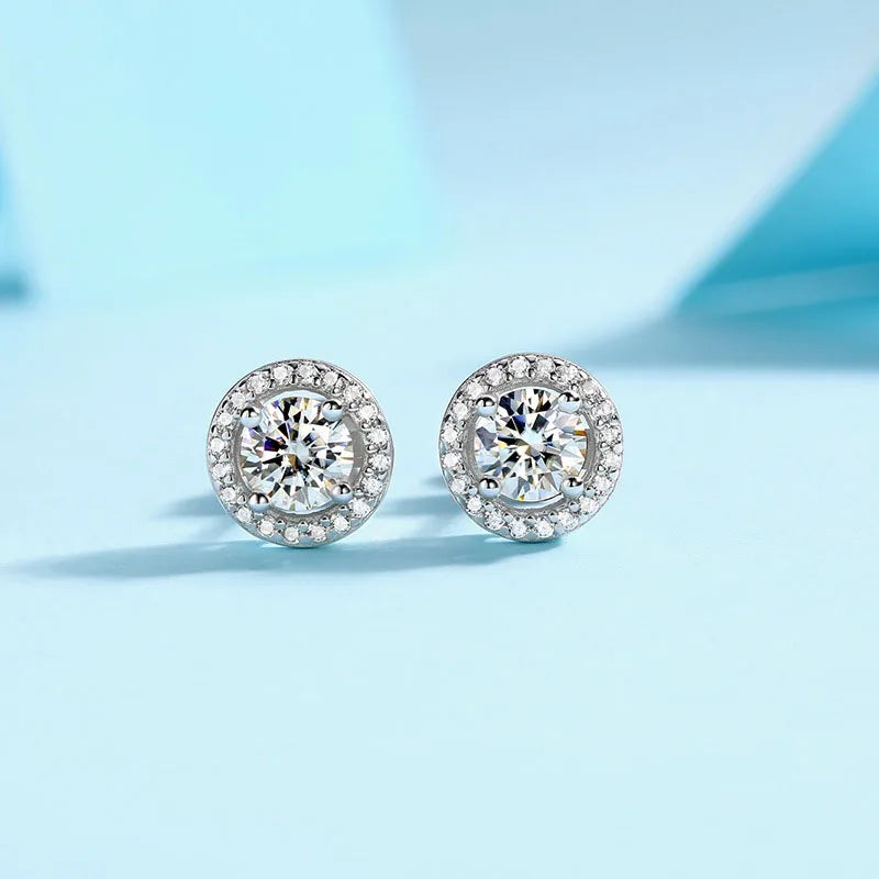 Round Moissanite Stud Earrings, Christmas Gift