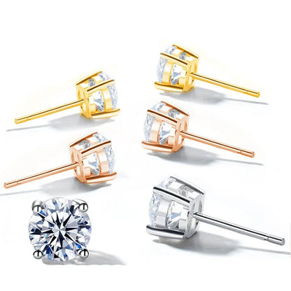 18k Gold Plated Round Shape Moissanite Stud Earrings