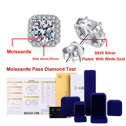 D Color Square Moissanite Stud Earrings