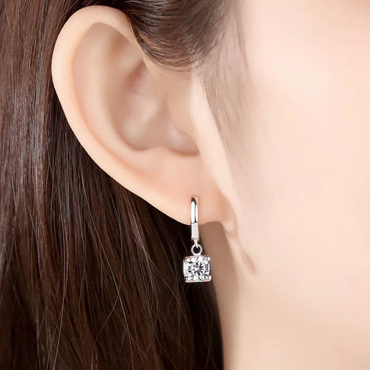 Moissanite White Gold Plated Charm Drop Earrings