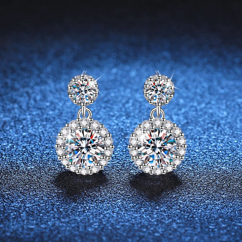 18k White Gold Plated 2 CT Moissanite Drop Earring