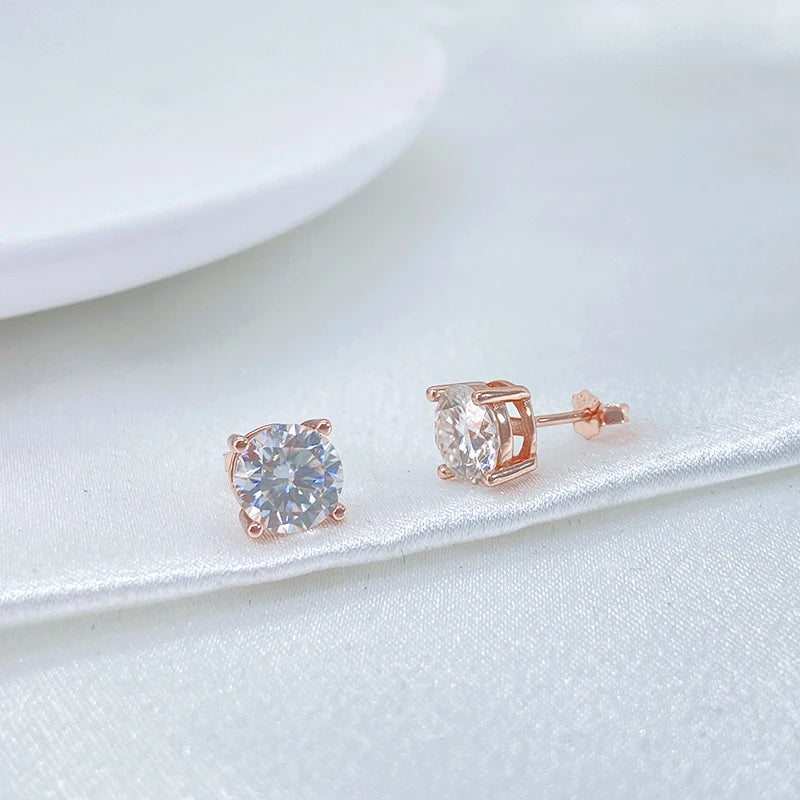 18k Gold Plated Round Shape Moissanite Stud Earrings