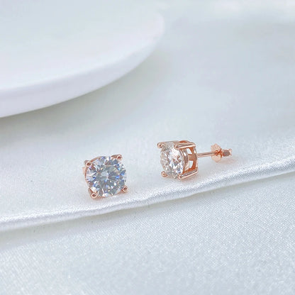 18k Gold Plated Round Shape Moissanite Stud Earrings