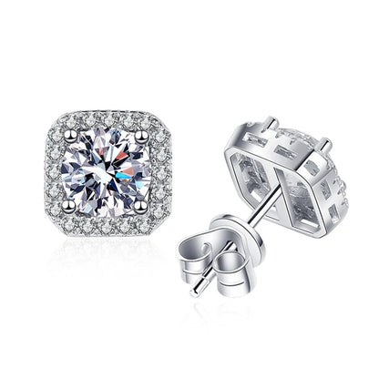 D Color Square Moissanite Stud Earrings