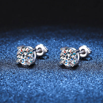 Round Shape Moissanite White Gold Plated Stud Earrings