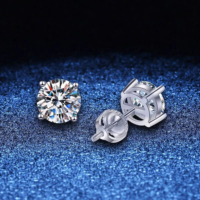 Round Shape Moissanite White Gold Plated Stud Earrings