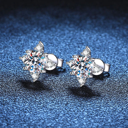 Clover Shaped Moissanite White Gold Plated Stud Earrings - Christmas Gift for Her