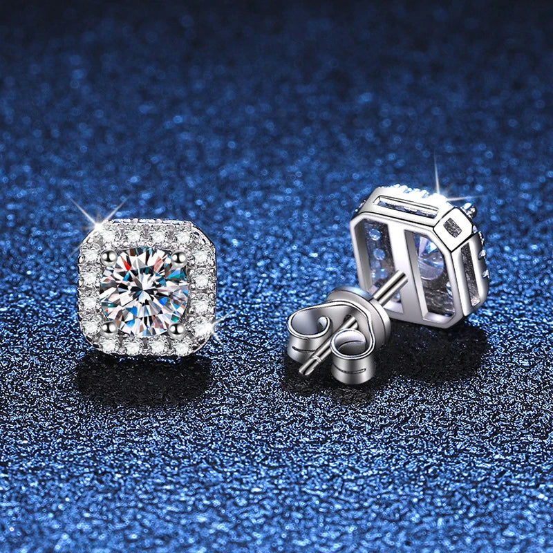 D Color Square Moissanite Stud Earrings